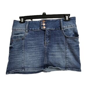 Windsor Denim Mini Skirt Women Lg Blue Medium Wash High Rise 3-Button Panel Boho